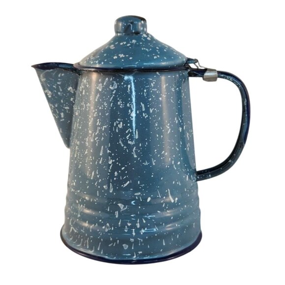 Enamelware Blue Speckled Coffee Pot Vintage Rustic Display Kitchen Decor - Picture 14 of 16